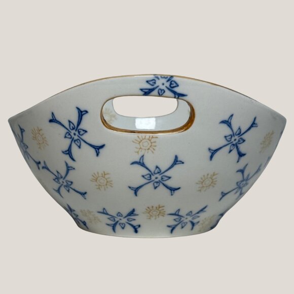 Temptations Presentable Ovenware by Tara Bowl Blue Gold Flower Pattern Stacks - Picture 7 of 8
